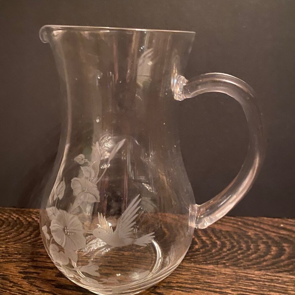 Hummingbird Avon Pitcher Crystal Lead Etched Beautiful Piece Collection 8"